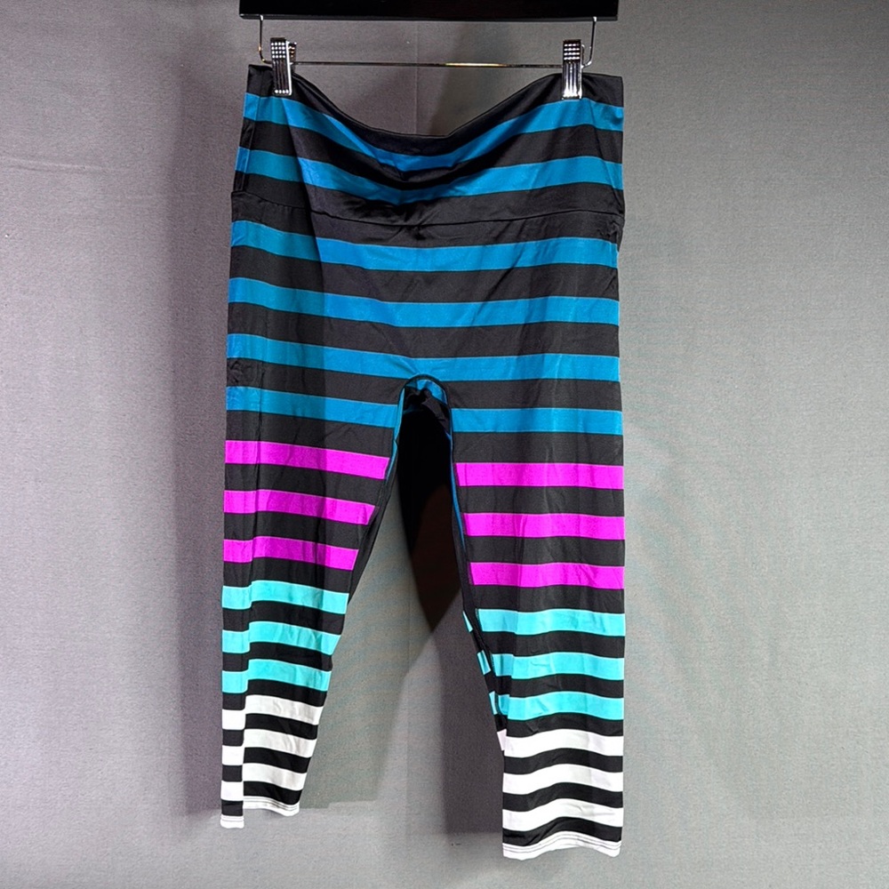 K-DEER Blue and Pink Striped Leggings‎ women’s size 3XL